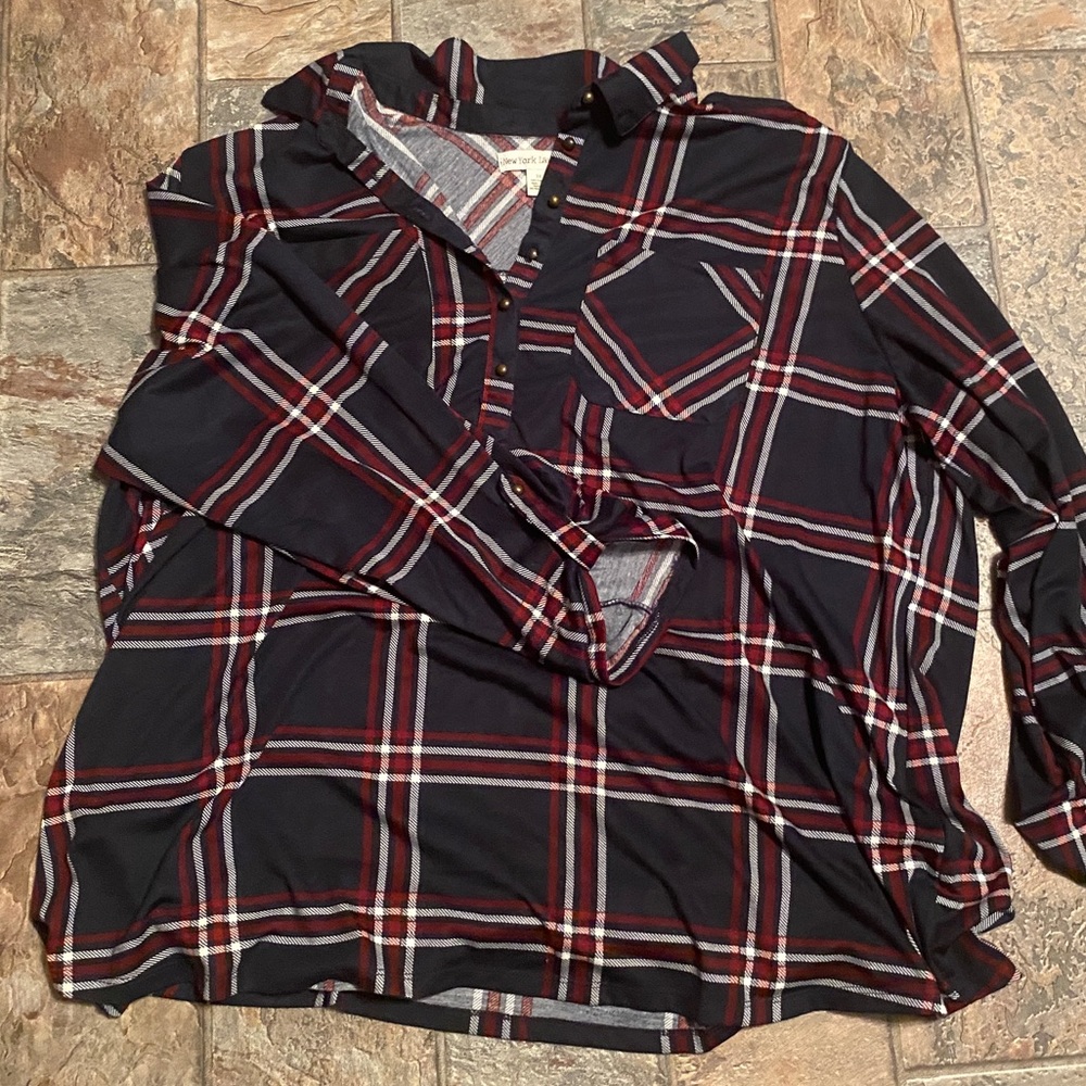 Navy, Red, and White Blouse Size 3X